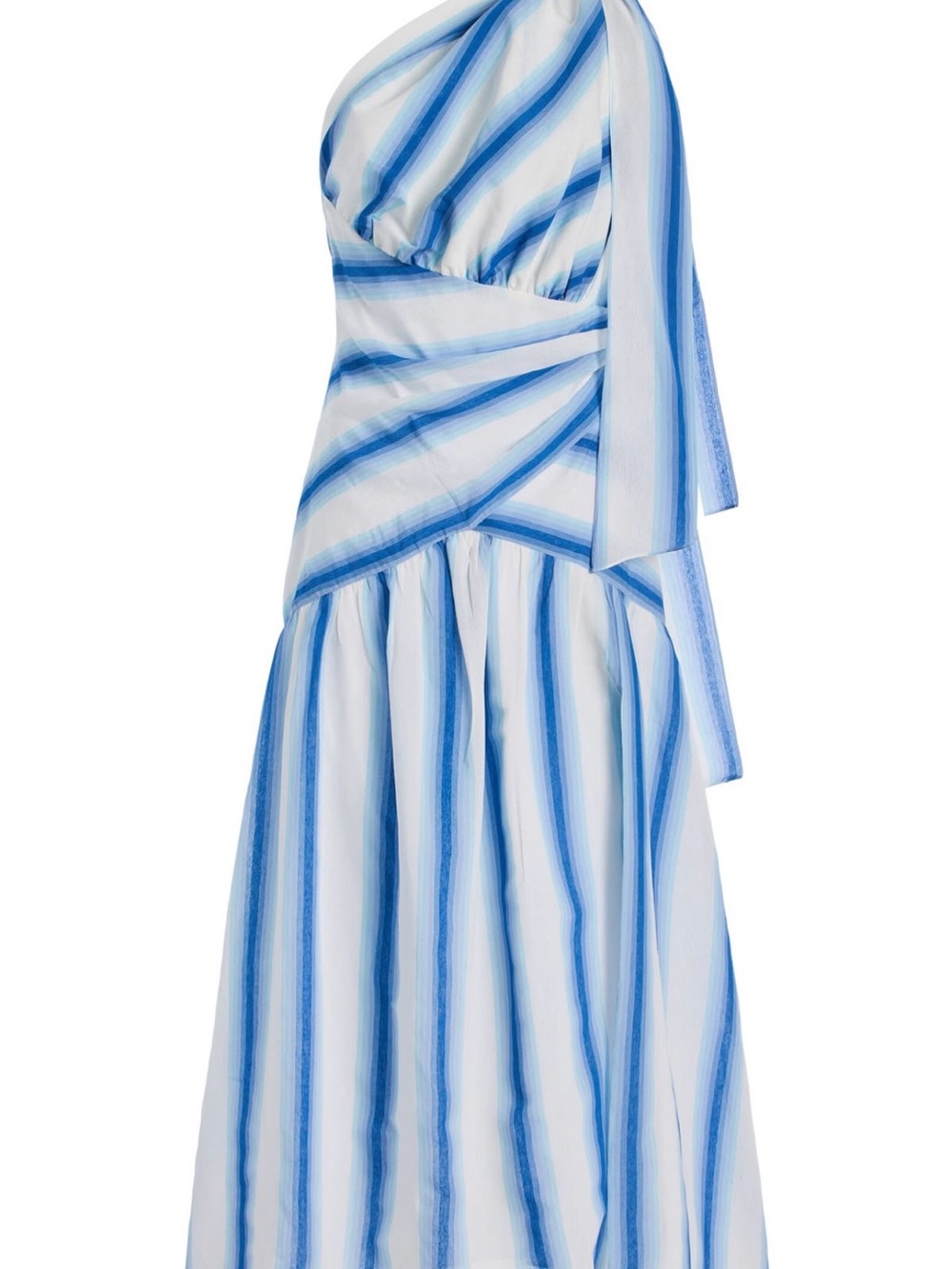 Rosie Assoulin One-Shoulder Blue and White Striped Midi Dress